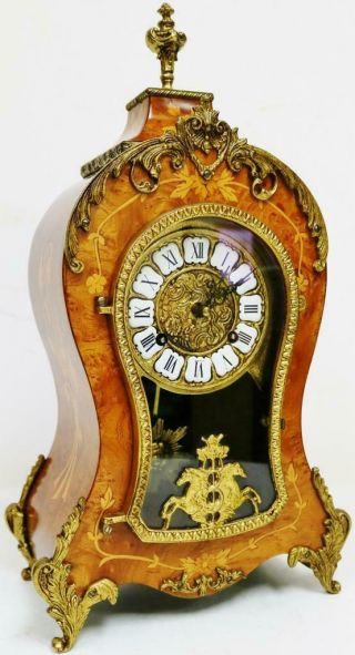 Vintage Franz Hermle 8 Day Burr Walnut & Marquetry Inlay Bracket Clock 2