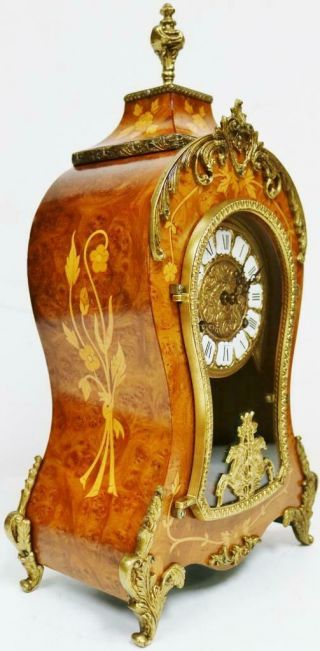 Vintage Franz Hermle 8 Day Burr Walnut & Marquetry Inlay Bracket Clock 3