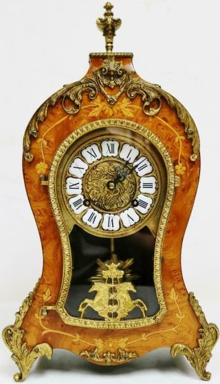 Vintage Franz Hermle 8 Day Burr Walnut & Marquetry Inlay Bracket Clock 5