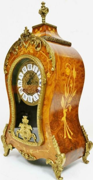 Vintage Franz Hermle 8 Day Burr Walnut & Marquetry Inlay Bracket Clock 7