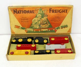 Fa Strombecker National Fast Freight Wooden Train Set Ob Vintage C.  1930 