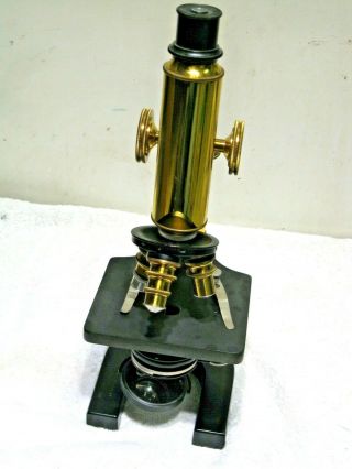 VINTAGE SPENCER BRASS MICROSCOPE ALOE CO W/SPENCER 3 OBJECTIVE LENSES 2