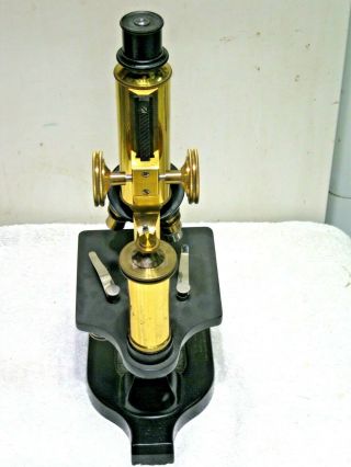 VINTAGE SPENCER BRASS MICROSCOPE ALOE CO W/SPENCER 3 OBJECTIVE LENSES 5