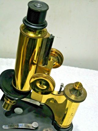 VINTAGE SPENCER BRASS MICROSCOPE ALOE CO W/SPENCER 3 OBJECTIVE LENSES 9