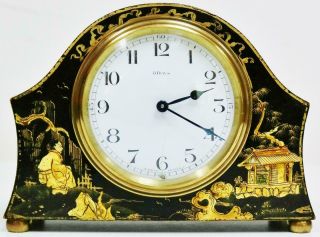 Antique French Timepiece Mantel Clock 8 Day Chinoiserie Decorated Desk Clock