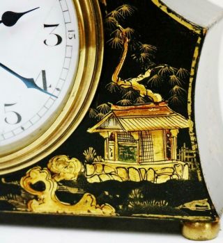 Antique French Timepiece Mantel Clock 8 Day Chinoiserie Decorated Desk Clock 7
