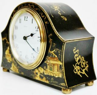 Antique French Timepiece Mantel Clock 8 Day Chinoiserie Decorated Desk Clock 8