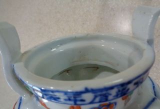 Antique Chinese Wucai Dragon Phoenix Porcelain Tripod Censer Signed 11
