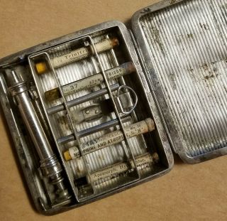 Antique Medical Surgical Hypodermic Kit W/medication Morphine Trinitrin Syringe