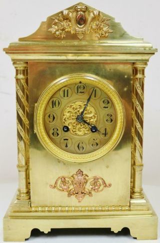 Antique 19thc French 8 Day Bronze Mantel Clock Architectural Designed Cube Clock