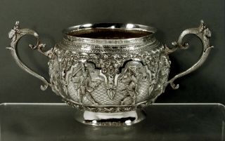 Indian Silver Bowl C1910 Signed - Hand Wrought - Winged Deity