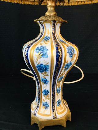 Antique French Sevres Style Mintons Old Paris Porcelain Hand Painted Vase Lamp