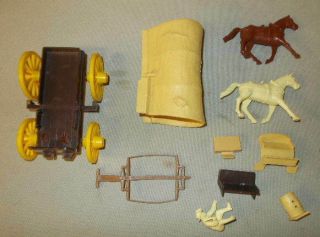 Marx Wagon Train Playset Brown Wagon,  Driver,  Cover,  Horses,  Accessories 10