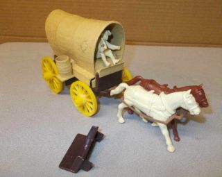 Marx Wagon Train Playset Brown Wagon,  Driver,  Cover,  Horses,  Accessories