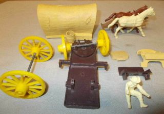 Marx Wagon Train Playset Brown Wagon,  Driver,  Cover,  Horses,  Accessories 8
