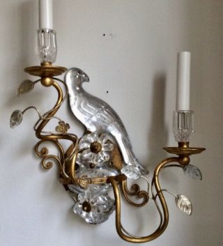 Antique Maison Bagues French Gilt Brass & Cut Crystal Parrot Lamp Sconce