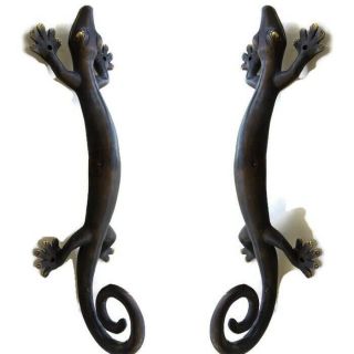2 Large Gecko Brass Door Vintage Old Style House Pull Handle 35cm Aged Curly B