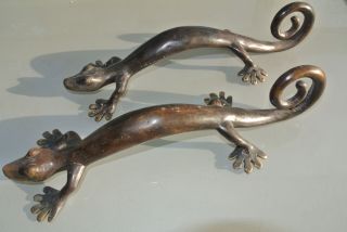 2 large GECKO brass door vintage old style house PULL handle 35cm aged curly B 2