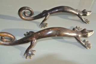 2 large GECKO brass door vintage old style house PULL handle 35cm aged curly B 6