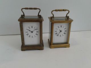 2 French Brass & Glass Antique Carriage Clocks