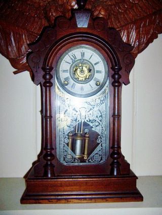 Antique F Kroeber Key Wind Mantle Shelf Alarm Clock Runs Fine 19th Cent