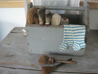 Old Vintage Primitive Grey Paint Wood Tote With Four Dividers American