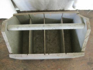 Old Vintage Primitive Grey Paint Wood Tote with Four Dividers American 2