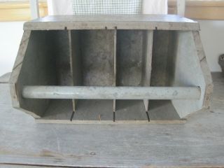 Old Vintage Primitive Grey Paint Wood Tote with Four Dividers American 5