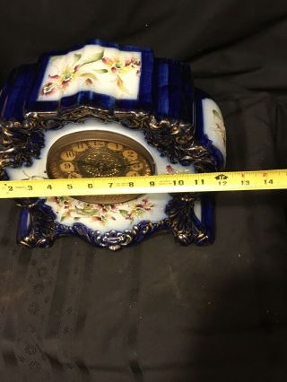 Antique Gilbert Porcelain/China Rare Flow Blue Clock (Lions Heads Floral Case) 9