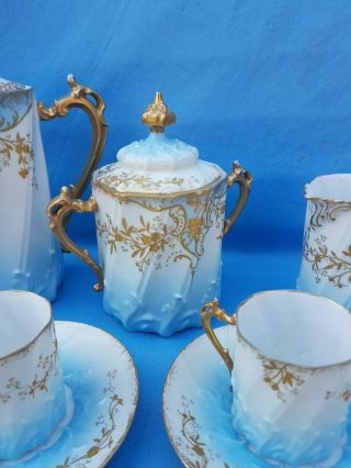 Antique French,  Rare coffee service,  Porcelain Limoges,  Stamped Bac and Perigault 6