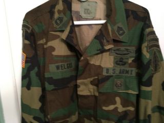 US Army Woodland Camo Shirt Coat Special Forces Airborne Badges CIB Ranger Diver 3