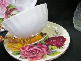 AYNSLEY tea cup and saucer oban Floating rose pink red teacup pattern yellow set 7