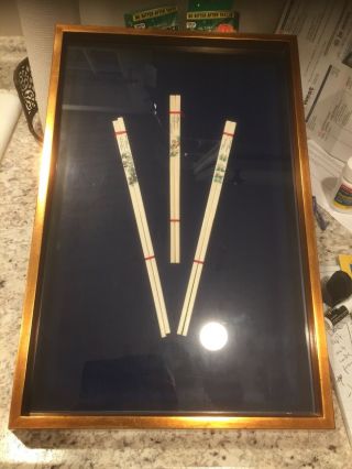 Chinese Faux Bone Carved Chopsticks Framed Rare