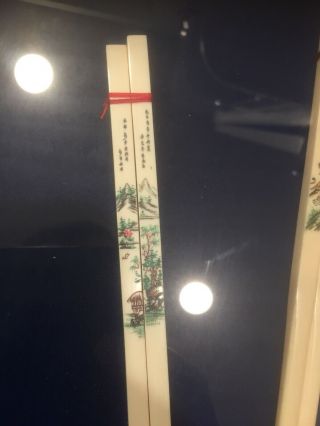 Chinese Faux Bone Carved Chopsticks Framed Rare 2