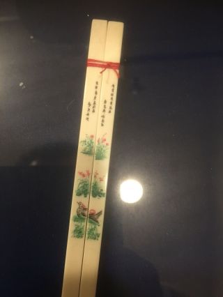 Chinese Faux Bone Carved Chopsticks Framed Rare 4