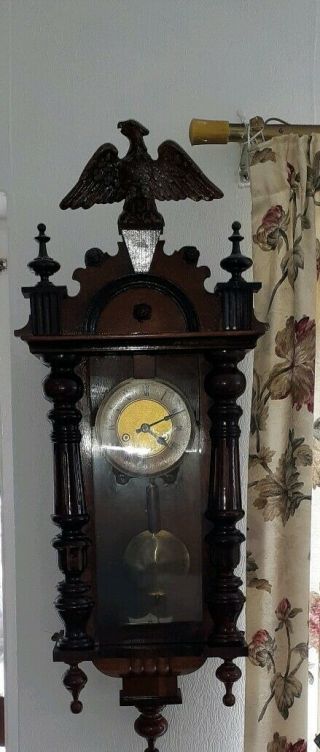 Large Antique Mahogany Vienna 8 Day Wall Clock