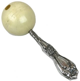 Antique Old Victorian 925 Sterling Silver Celluloid Ball Baby Toddler Rattle Toy