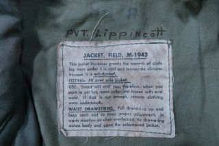VINTAGE WWII M - 1943 Field Jacket Size 36 R SMALL USA ARMY AUTHENTIC 6