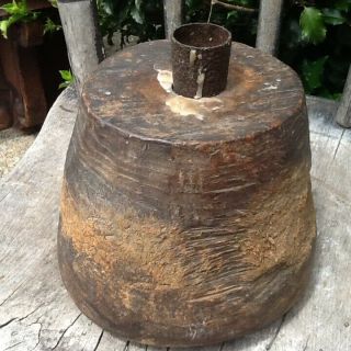 Early Primitive Wooden Make Do Candle Holder Large Solid Patina