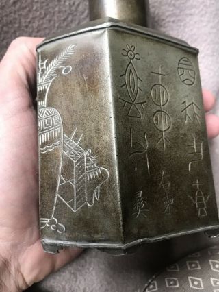 Lovely Antique Chinese Pewter Tea Caddy Canister Marked Signed Swatow Ware 6