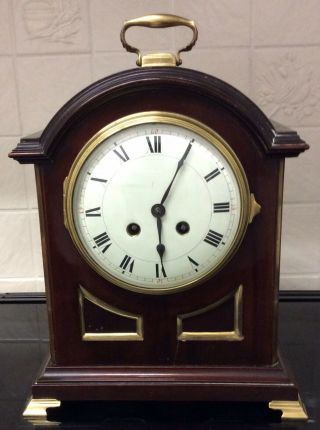 Wooden French Mantle Clock With Brass Fittings