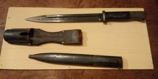 Antique 15 " Ww1 - Ww2? German / Prussian Bayonet & Scabbard & Leather Belt Holster