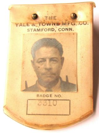 Yale & Towne Mfg Locks Hardware Employee Photo Id Celluloid Pin Or Badge Ww2 Era