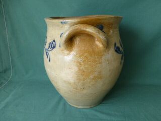 Antique Salt Glaze Ovoid Blue Decorated Stoneware Crock 3