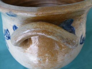 Antique Salt Glaze Ovoid Blue Decorated Stoneware Crock 8