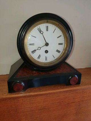 Antique French Ebonised Drumhead Mantel Clock