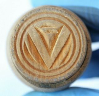 Antique Vintage V For Victory Wooden Butter Stamp Mold Print Plunger Wwii