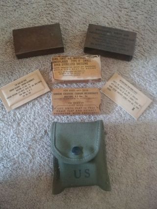 Army M - 1956 First Aid Kit Lensatic Compass Case & Halperin Dyed Dressing