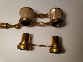 Vintage Iris Paris Mother of Pearl and Brass Opera Glasses with Handle 6