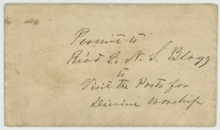 Mr Fancy Cancel STAMPLESS CIVIL WAR COVER CONTAINS PERMIT FOR REVEREND BLOGG TO 2